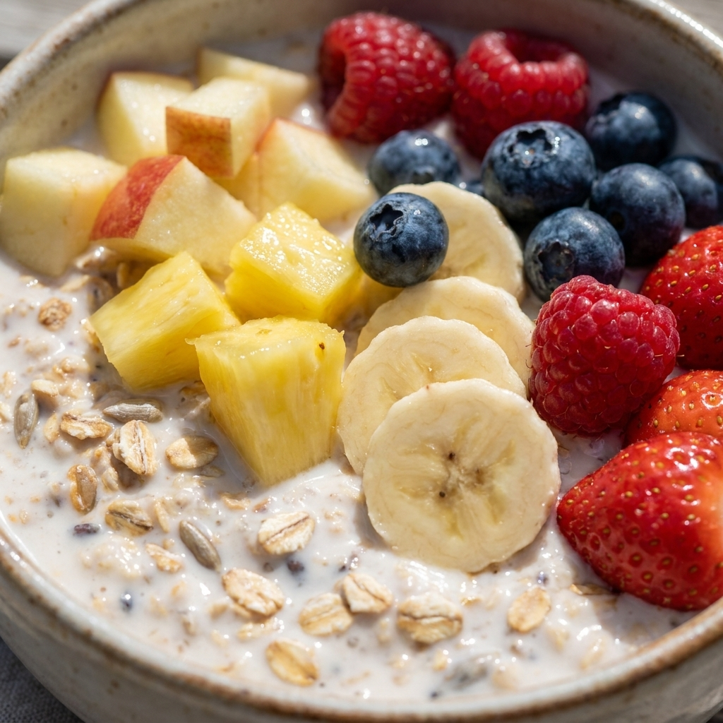 Zutaten-Nahaufnahme Breakfast Bowl Bircher & Fruits